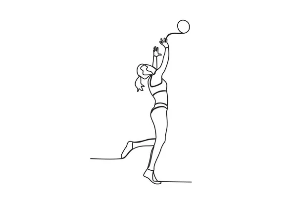 Чоловік Стрибає Щоб Отримати Волейбол Пляжний Волейбол Однорядковий Малюнок — стоковий вектор