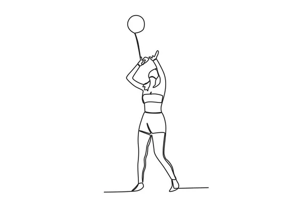 Hombre Salta Para Recibir Voleibol Voleibol Playa Dibujo Una Línea — Archivo Imágenes Vectoriales