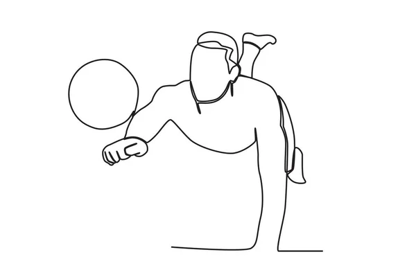 Muž Skočí Aby Dostal Volejbal Plážový Volejbal Jednořádkový Výkres — Stockový vektor