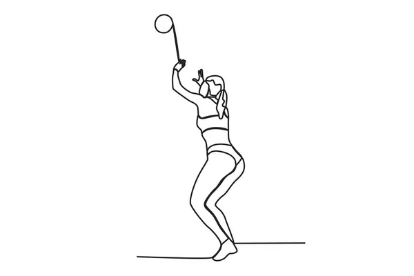 Man Hoppar För Att Volleyboll Beach Volleyboll Linje Ritning — Stock vektor