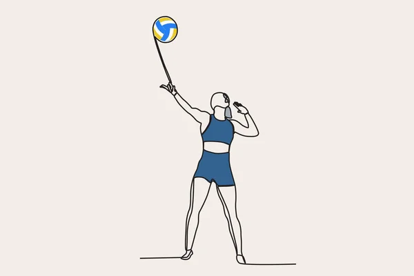 Man Hoppar För Att Volleyboll Beach Volleyboll Linje Ritning — Stock vektor