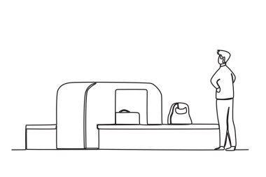 Yolculara servis yapan bir havaalanı çalışanı. Havaalanı faaliyeti bir satır çizim