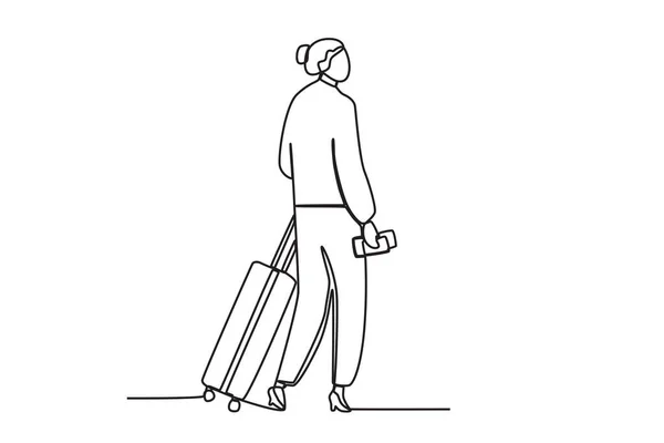 stock vector An airport staff serving passengers. Airport activity one-line drawing