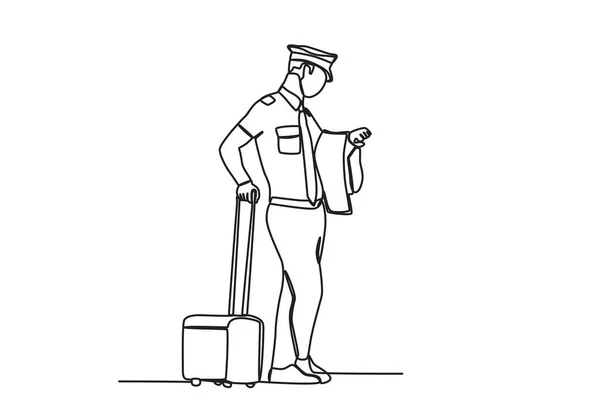Personnel Aéroport Service Des Passagers Activité Aéroportuaire Dessin Une Ligne — Image vectorielle