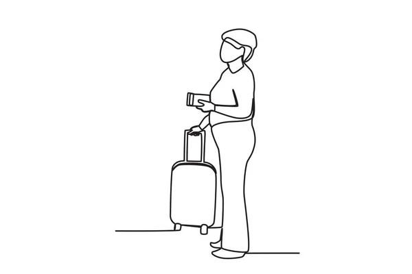 Airport Staff Serving Passengers Airport Activity One Line Drawing — Stock Vector