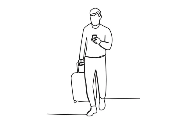 stock vector An airport staff serving passengers. Airport activity one-line drawing