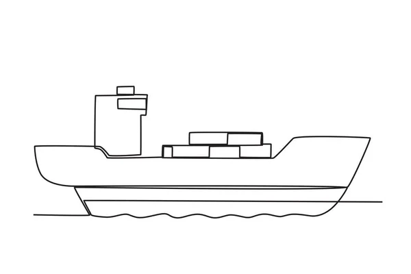 Ένα Πλοίο Παραλαμβάνει Εμπορεύματα Στο Λιμάνι Λιμάνι Δραστηριότητες Μία Γραμμή — Διανυσματικό Αρχείο