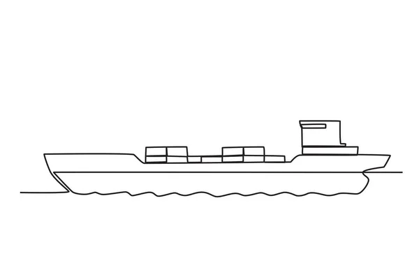Ένα Πλοίο Παραλαμβάνει Εμπορεύματα Στο Λιμάνι Λιμάνι Δραστηριότητες Μία Γραμμή — Διανυσματικό Αρχείο