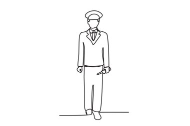 Tren istasyonunda duran bir kadın. Tren istasyonu faaliyetleri tek satırlık çizim