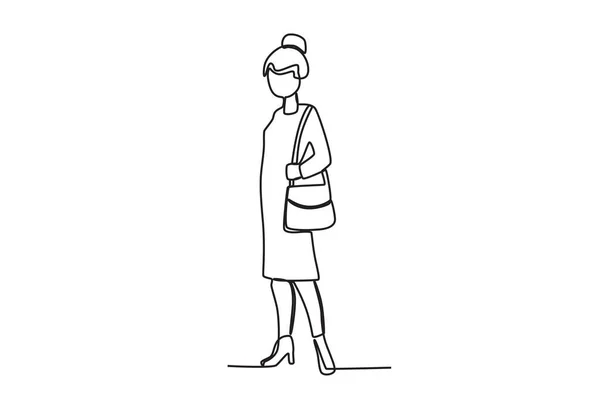 Una Mujer Parada Estación Tren Actividades Estación Tren Dibujo Una — Vector de stock