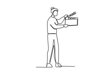 Bir yönetmen bir sandalyeye oturur ve talimat verir. Yönetmen tek satırlık çizim