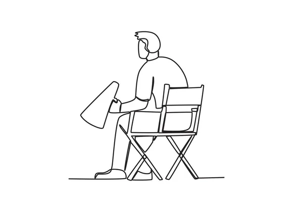 导演坐在椅子上指明方向 主任单行绘图 — 图库矢量图片