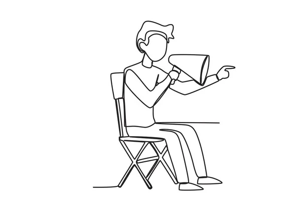 导演坐在椅子上指明方向 主任单行绘图 — 图库矢量图片