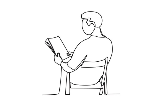 Diretor Senta Uma Cadeira Dando Instruções Director Desenho Uma Linha —  Vetores de Stock
