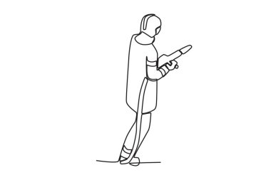 Kullanışlı konuşmalar yapan bir itfaiyeci. İtfaiyeci tek sıra çiziyor.