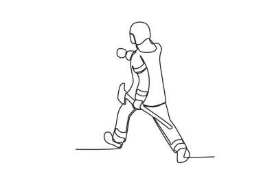 Kullanışlı konuşmalar yapan bir itfaiyeci. İtfaiyeci tek sıra çiziyor.