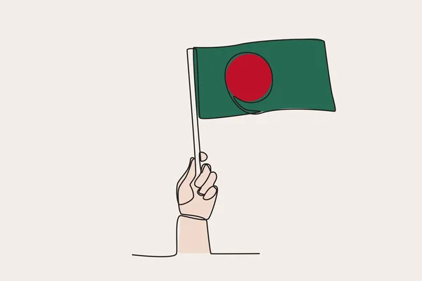 Eine Hand Hob Die Flagge Bangladeschs Einzeiliges Fahnen Zeichnen — Stockvektor