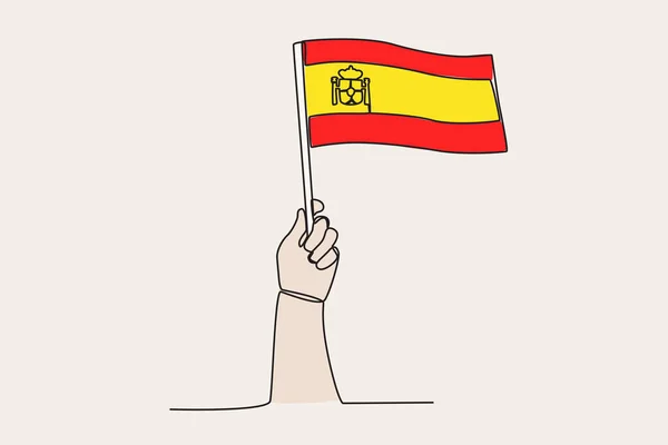 Hand Raised Spain Flag Flag One Line Drawing — Stock Vector