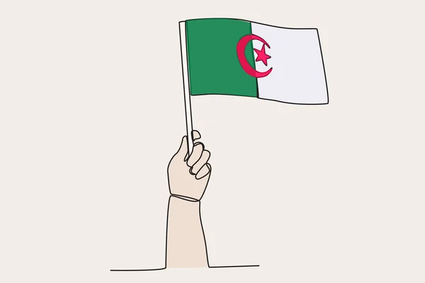 Bir Cezayir Bayrağını Kaldırdı Tek Satırlık Bayrak Çizimi — Stok Vektör