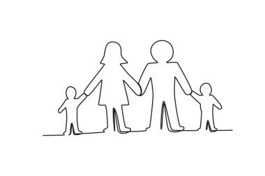 El ele tutuşan bir aile bir nüfus oluşturur. Dünya nüfusu tek satırlık çizim