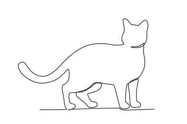 Evde sevimli bir evcil hayvan. Uluslararası Kedi Günü tek satırlık çizim