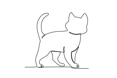 Yürüyüşe çıkmış bir kedi yavrusu. Uluslararası Kedi Günü tek satırlık çizim