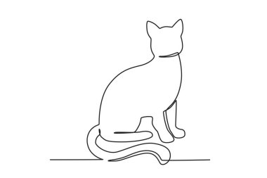 Oturan sevimli bir kedi. Uluslararası Kedi Günü tek satırlık çizim