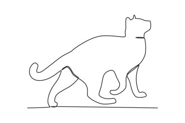 Büyük bir kedi metresini görür. Uluslararası Kedi Günü tek satırlık çizim