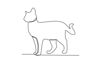 Uzun bir duruşu olan bir kedi. Uluslararası Kedi Günü tek satırlık çizim