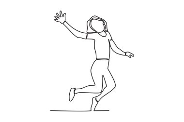 Bir kadın mutlu bir şekilde elini salladı. Dünya Gençlik Günü tek satır çizimi