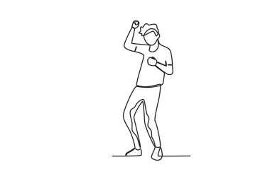 Dünya Gençlik Günü 'nde bir adam elini kaldırır. Dünya Gençlik Günü tek satır çizimi