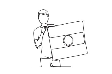 Bir adam Hint bayrağını gösteriyor. Hindistan 'ın bağımsızlık günü tek sıra