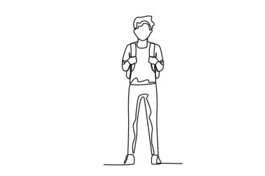 Bir adam okula bir çanta taşıyarak gitti. Okula tek satırlık çizim