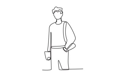 Bir adam tesadüfen okula gider. Okula tek satırlık çizim