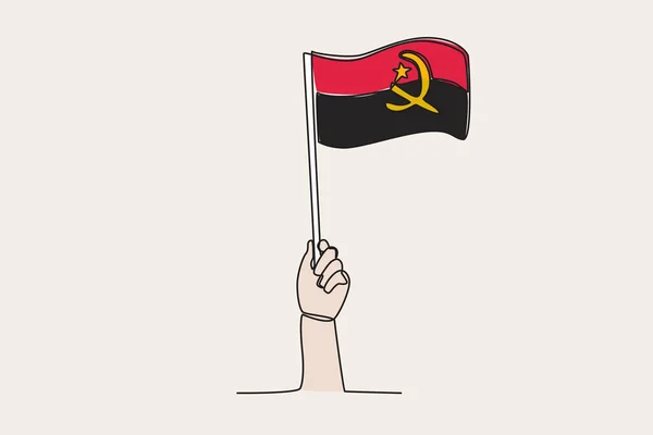 Hand Raised Angola Flag Flag One Line Drawing — Stock Vector