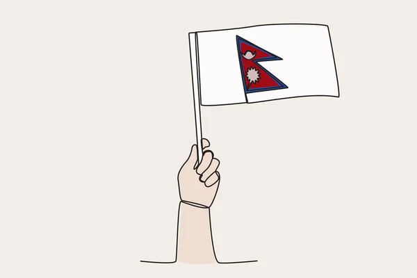 Bir Nepal Bayrağını Kaldırdı Tek Satırlık Bayrak Çizimi — Stok Vektör