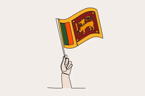 Eine Hand Hisste Die Flagge Sri Lankas Einzeiliges Fahnen Zeichnen — Stockvektor