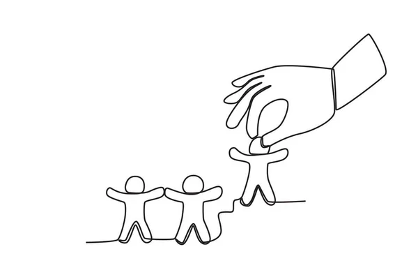大きな手と3人の子供 世界人口の日1行の図面 — ストックベクタ