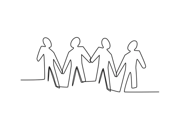 Čtyři Lidé Drželi Ruce Světové Populační Den One Line Kresba — Stockový vektor