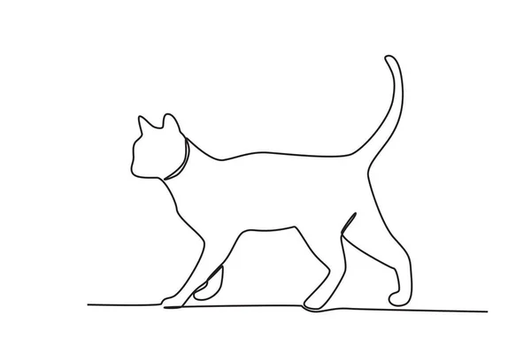 Duży Kot Wchodzący Domu Międzynarodowy Dzień Kota Jednoliniowy Rysunek — Wektor stockowy