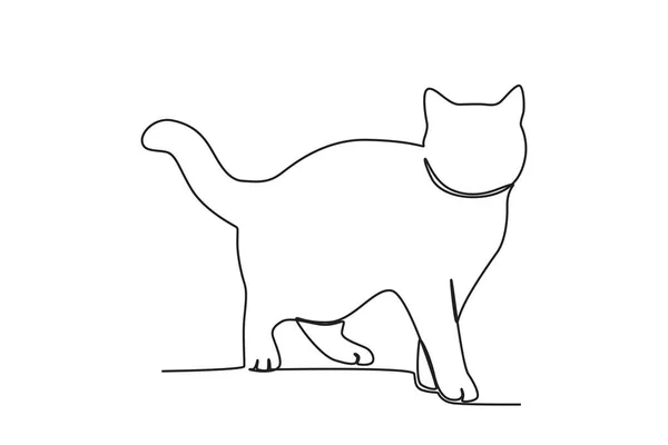 Ayakta duran kedi manzarası. Uluslararası Kedi Günü tek satırlık çizim