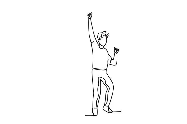 一个男人在节日期间举起了手 世界青年日单行制图 — 图库矢量图片
