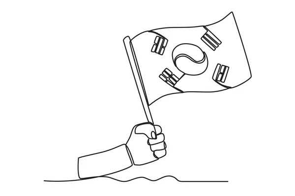 一只手拿着韩国国旗朝鲜国家解放日单行线绘图 — 图库矢量图片