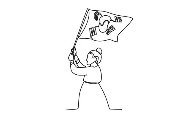 Μια Γυναίκα Που Κρατάει Μια Σημαία Και Δύο Χέρια Εθνική — Διανυσματικό Αρχείο