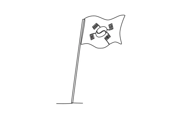 一面旗子飘扬在一根高杆上 朝鲜国家解放日单行线绘图 — 图库矢量图片