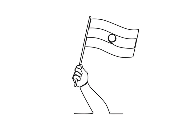 インド独立記念日の祝典で手が旗を掲げる インド独立記念日オンラインドローイング — ストックベクタ