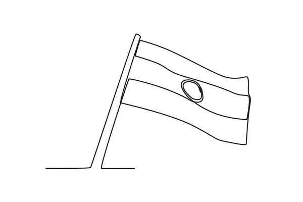 一面印度国旗向右飘扬 印度独立日单行绘图 — 图库矢量图片