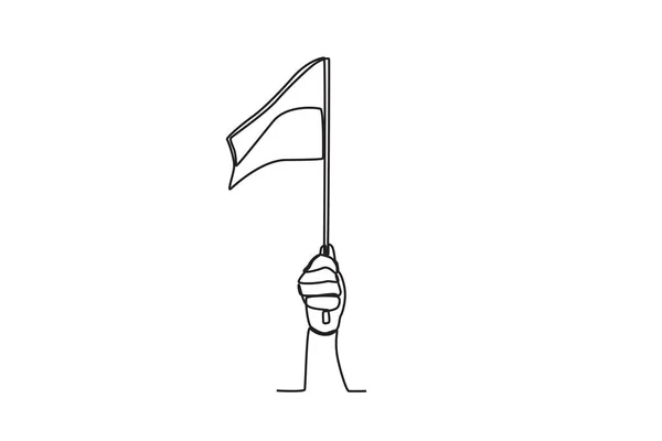在独立日 一只手拿着国旗 印度尼西亚独立日单行绘图 — 图库矢量图片