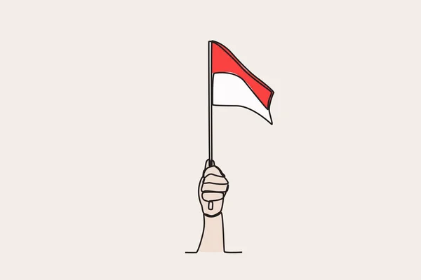 Цветная Иллюстрация Руки Индонезийским Флагом Жеребьёвка Дня Независимости Индонезии — стоковый вектор