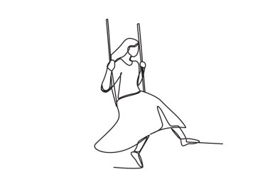 Yağmurda sallanan bir kadın. Teej tek satır çiziyor